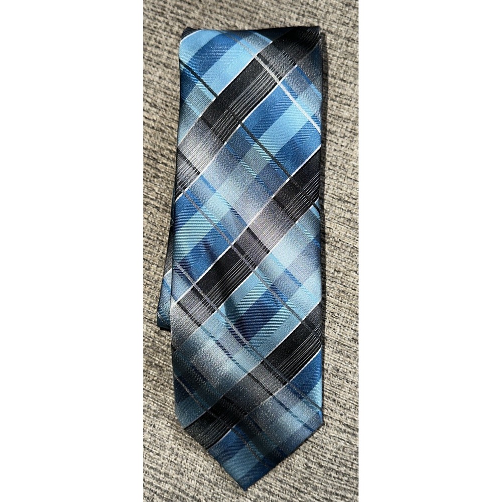 Giorgio Brutini Necktie Gray Blue Black Plaid Pattern Men's Neck Tie Polyester